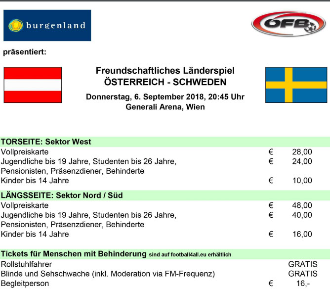 Die Preise bei Österreich-Schweden