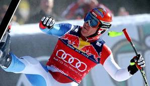 Didier Cuche und sein berühmter Ski-Trick beim Hahnenkammrennen 2010.