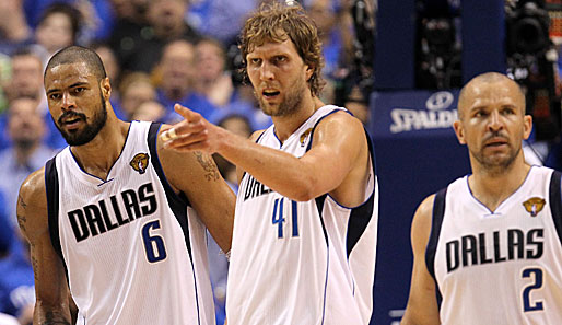 Tyson Chandler, Dirk Nowitzki und Jason Kidd (v.l.) gewannen 2011 den NBA-Titel