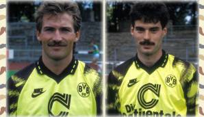 Diese beiden Kerle gehen locker als Sinnbild von Fußballprofis aus den frühen 90er Jahren durch: Die Dortmunder Michael Lusch und Rene Tretschok.
