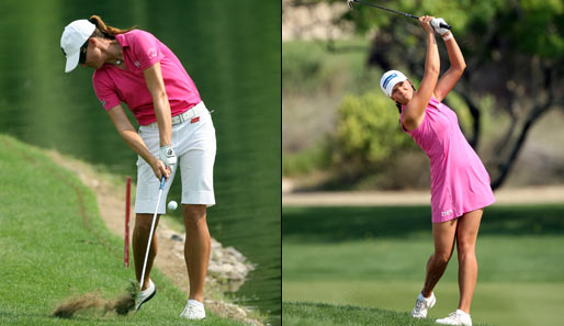 Pink ist definitiv die neue Trendfarbe bei den Golferinnen in Dubai. Ob Shirt oder Kleid - beides eine Augenweide