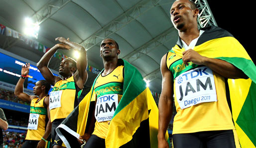 Ehre, wem Ehre gebührt: Jamaikas Staffel-Helden Yohan Blake, Usain Bolt, Nesta Carter und Michael Frater (v.l.n.r.)