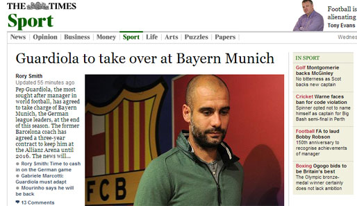 Die seriöse "Times" titelt: "Guardiola wird bei Bayern München übernehmen"