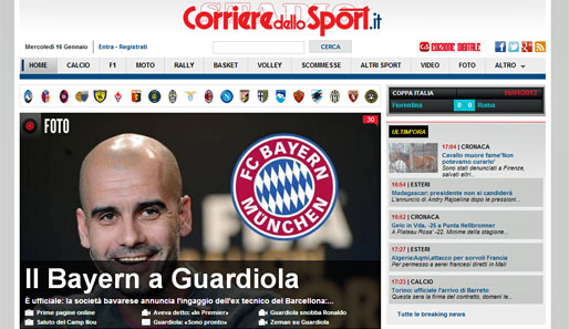 Der "Corriere dello Sport" reichen exakt zwei Schlagworte: Bayern, Guardiola - und jeder weiß Bescheid