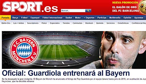 Die Barca-nahe Zeitung "Sport" schreibt "Offiziell: Guardiola wird die Bayern trainieren"