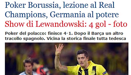 Ebenfalls in Italien ("La Stampa") wird die Bundesliga schon an der Macht in der Königsklasse gesehen