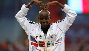 Der britische Olympia-Held Mo Farah sicherte sich den Titel über 10.000 Meter - und schenkte den Fans danach ein kleines Herzchen