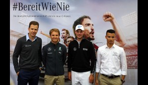 Tag sechs im Trainingslager: Unterm Stern vereint. Nico Rosberg, Martin Kaymer und Pascal Wehrlein statteten dem DFB-Team in Südtirol einen sogenannten "Motivationsbesuch" ab