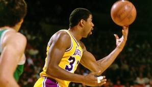 1980, 1982, 1987: Magic Johnson - Los Angeles Lakers - 4-2 vs- 76ers (2x), 4-2 vs. Celtics