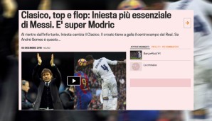 Das italienische Sportblatt hält Iniesta darüber hinaus für wichtig als Messi und feiert den "super Modric"