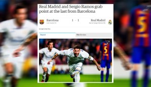 Der Guardian ist kühl und sachlich: "Real Madrid und Sergio Ramos schnappen Barcelona in letzter Minute einen Punkt weg"