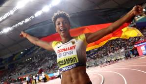 2019: Malaika Mihambo springt bei der Leichtathletik-WM in Doha zum Titel. 7,30 Meter - eine Fabelweite. Nach EM-Gold 2018 ihr zweiter großer Titel!