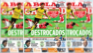 Kommen wir zum BVB und legen den Finger in die portugiesische Wunde. Die Tageszeitung A Bola macht Aubameyang und den Doppelschlag des BVB verantwortlich für das Benfica-Debakel: "Zerschlagen"