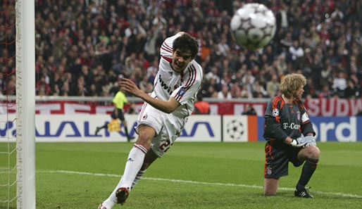 Im Viertelfinale der Champions League schoss Kaka 2007 (l.) mit seinem AC Milan die Bayern aus dem Wettbewerb