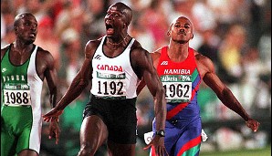 9,84 Sekunden: Donovan Bailey (M., Kanada) 1996 in Atlanta