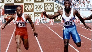 9,93 Sekunden: Calvin Smith (l., USA) in 1983 Colorado Springs