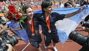 Argentinien gewann das Halbfinale gegen die Selecao mit 3:0 und holte sich wenig später die Goldmedaille - Lionel Messi und Sergio Agüero sind stolze Olympiasieger
