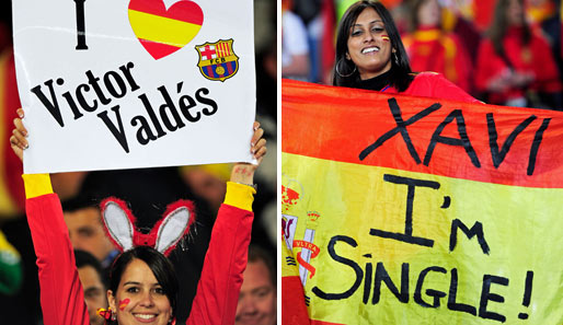 CHILE - SPANIEN: Die weiblichen Fans auf Seiten der Spanier hatten sich ihren jeweiligen Helden schon ausgesucht. Auf den Rängen sah man reihenweise Liebeserklärungen