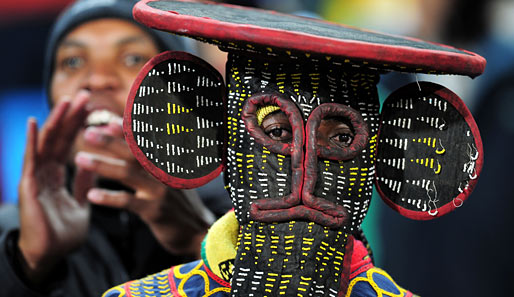 KAMERUN - DÄNEMARK: Kameruns Fans beweisen Kreativität. Was genau diese Kostümierung darstellen soll, ist allerdings nicht weiter überliefert