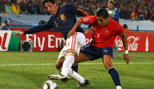 Chile - Spanien 1:2. Die Chilenen unterlagen Spanien, dennoch gibt es Grund zur Freude: Beide stehen im Achtelfinale