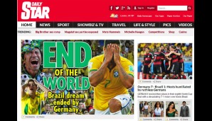 Der "Daily Star" beschwört nicht weniger als das "Ende der Welt" für Brasilien. Von dem ganzen obszönen Zeug über dem Aufmacher mal abgesehen