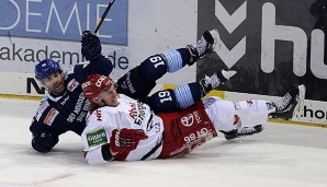 Im letzten Jahr lief Rob Collins (l.) noch gegen die Kölner Haie aufs Eis