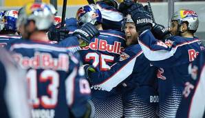 Auf dem Weg zur dritten Meisterschaft in Folge? Die Eishockey-Profis des EHC Red Bull München.