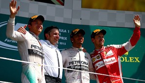 Gewohntes Bild: Vettel bleibt meist der Platz hinter den Mercedes-Piloten Hamilton und Rosberg