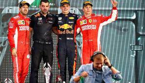 Währenddessen lassen sich auch Sieger Max Verstappen und die beiden Ferrari-Piloten Vettel und Kimi Räikkönen auf dem Podest feiern. Nebenbei gibt's Mukke von Star-DJ Armin van Buuren. Na ja, wer's mag ...