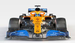 Anfang Februar präsentierte McLaren den MCL35 - im bekannten Papaya-Orange und Blau. Die Nase wurde seitlich mit Schwarz etwas verschlankt.