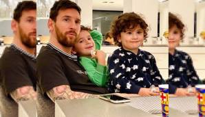 Lionel Messi (FC Barcelona) verbringt seine "freie" Zeit daheim mit den Kindern. Nicht fehlen darf natürlich der Barca-Becher.