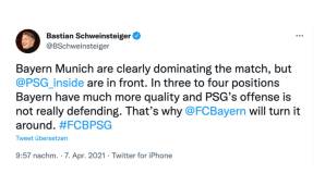 Ganz klare Analyse: Die Bayern dominieren das Spiel gegen PSG im Viertelfinal-Hinspiel der Champions League. Die Bayern auf drei, vier Positionen besser besetzt, PSG verteidigt nicht. Ist doch klar, dass die Bayern das noch drehen.