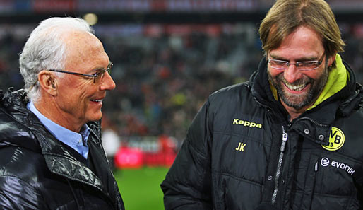 Man kennt sich: TV-Experte Franz Beckenbauer (l.) und Dortmund-Trainer Jürgen Klopp