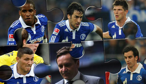 Heldt und die Puzzleteile: Farfan, Raul, Huntelaar (obere Reihe v.l.), Kolasinac (u.l.) und Jurado (u.r.)