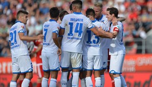Die Hoffenheimer bejubeln ihren 2:1-Auswärtssieg in Ingolstadt