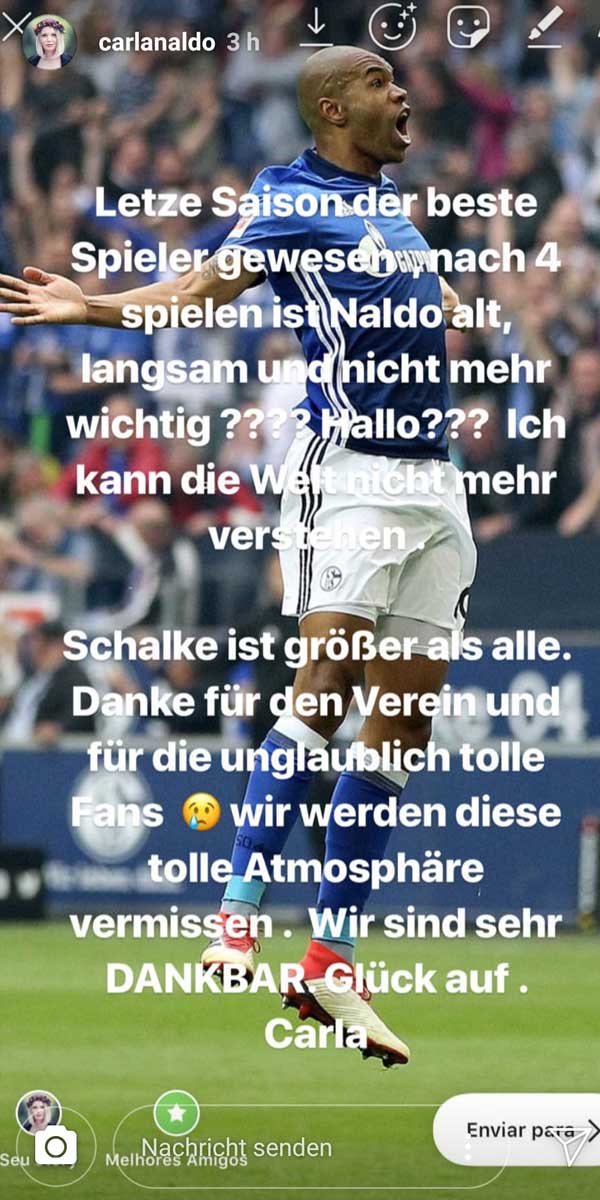 Die Ehefrau von Naldo attackierte Schalke nach dem Wechsel.