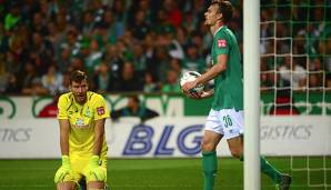Sichtlich bedient mit dem 0:3 aus Bremer Sicht: Werder-Keeper Jiri Pavlenka.