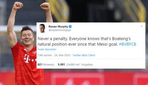Ronan Murphy (goal.com): Spielt auf das CL-Halbfinal-Hinspiel im Mai 2015 an, als Messi Boateng mit einem unfassbaren Dribbling zu Boden zwang.