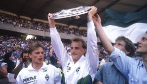 1987/88: Tabellenführer Werder Bremen (37:7 Punkte, 43:10 Tore) - 4 Punkte Vorsprung auf Bayern München (55:28 Tore). Meister: Werder Bremen
