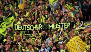 1995/96: Tabellenführer Borussia Dortmund (48 Punkte, 51:25 Tore) - 4 Punkte Vorsprung auf FC Bayern München (49:30 Tore). Meister: Borussia Dortmund (erste Saison mit der Dreipunkteregel)