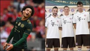 Der FC Bayern lief 2021 mit einem dunkelgrünen (links) und 2013 mit einem weißen (rechts) Wiesn-Sondertrikot auf.