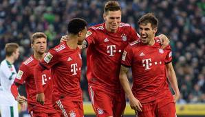 Jubel, Trubel, Heiterkeit: Der FC Bayern machte ein starkes Auswärtsspiel in Gladbach. Martinez, Gnabry, Müller und Süle hat es sichtlich Spaß gemacht.