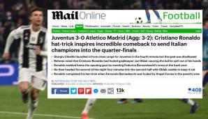 DailyMail (England): "Ronaldo kommt zur Rettung! Juventus-Star bleibt auf Kurs des vierten Titels in der Champions League in Folge."