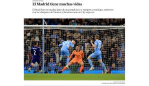 El Pais: "City holt sich den Vorteil in einem rasanten Spiel gegen Madrid. Das spanische Team, König des Wettbewerbs, hält sich dank eines riesigen Benzema und verliert nur knapp."