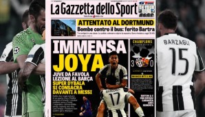 Die "Gazzetta dello Sport" räumt den Anschlägen in Dortmund einen prominenten Platz ein, feiert aber auch Juve und vor allem Dybala, der Messi ausgestochen habe