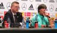 Bundestrainer Joachim Löw und DFB-Präsident Reinhard Grindel sahen sich auf der PK erneut mit der Causa Gündogan/Özil konfrontiert.