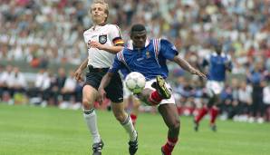 Freundschaftsspiel 1996: Wie vor der WM 1990 testete das DFB-Team auch vor der EM 1996 gegen Frankreich. Den Testkick vor dem Endturnier 1990 verlor die Nationalmannschaft mit 1:2. Auch die Generalprobe 1996 ging mit 0:1 schief.
