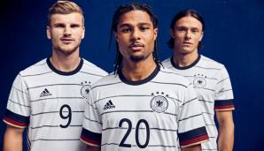 Timo Werner, Serge Gnabry und Nico Schulz (v.l.) im neuen Adidas-Trikot.
