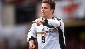 OLIVER BIERHOFF: 9, 13 und 20 lauteten die Glückszahlen des heutigen DFB-Direktors als Nationalstürmer. Überragende 37 Buden in 70 Länderspielen, wobei das Golden Goal bei der EM 1996 zum Titelgewinn natürlich alle überstrahlt.