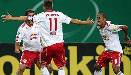 Leipzigs Daniel Frahn ist mit drei Treffern Matchwinner gegen Wolfsburg
